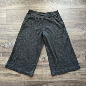 Massimo Dutti Black Textured Wide-Leg Crop Pants